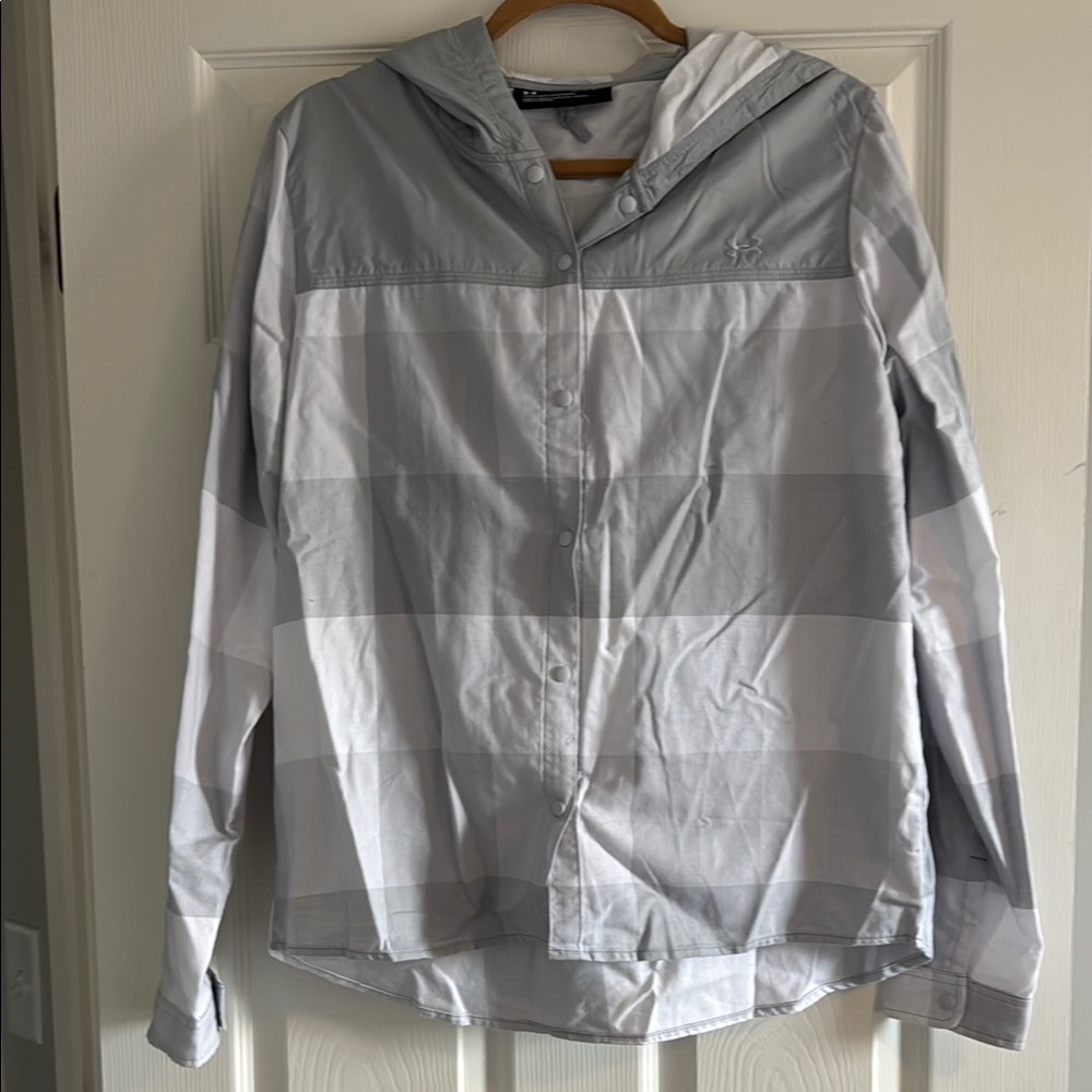 Women’s Gray Hooded Plaid Button Down